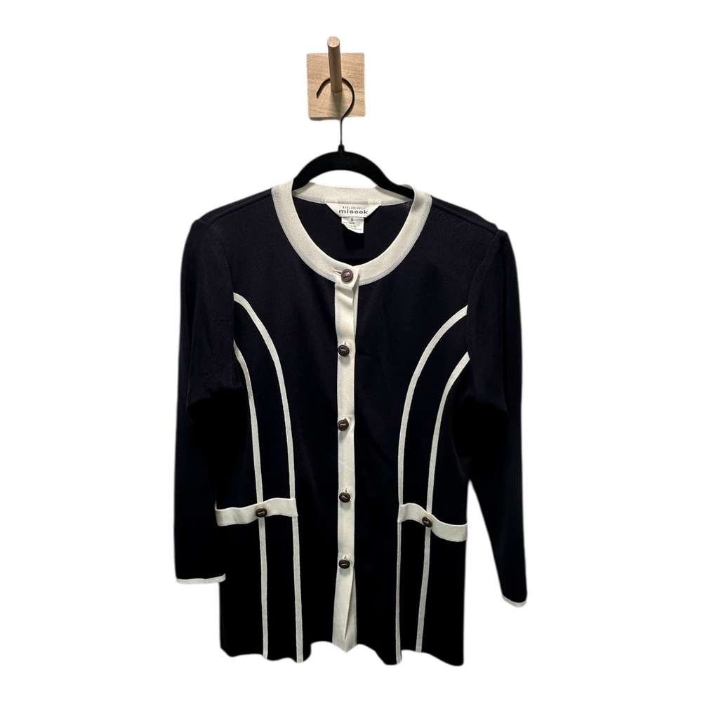 Exclusively‎ Misook Knit Cardigan Long Sleeve Button Down Black Cream Small